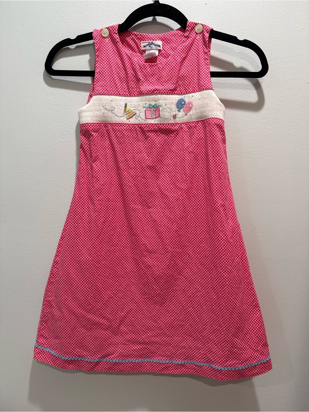 Silly Goose Smocked Birthday Party Dress Girls Size 6 Pink Gingham Hand Smocked